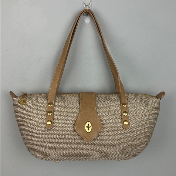 Eric Javits Squishee® Woven Tote Bag - Natural Beige with Metallic Gold - Picture 3 of 15